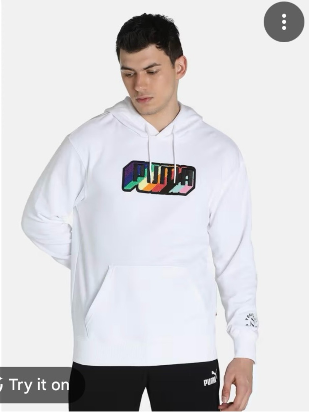 Puma Men's White Hoodie with Multicolor Logo